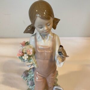 Lladro Four Seasons Spring -Girl w/ Flowers & Bird